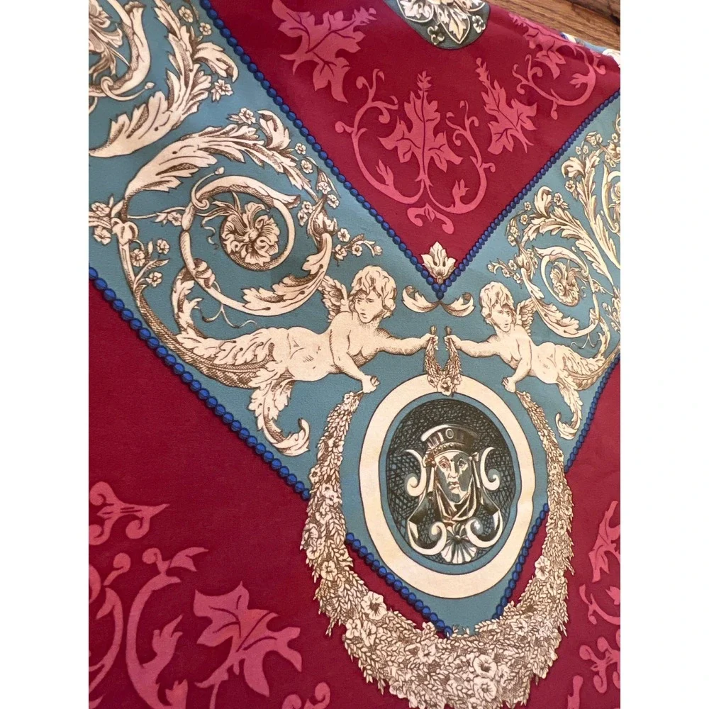 Beauville French Cherub Medallion Tablecloth Cotton Linen Burgundy Elegant 92x64